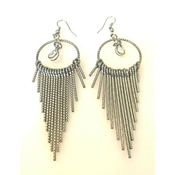 Gun-Metal Dangle Earrings Pierced Hook 3.5" Drop Dangle Movement - Picture 1 of 7